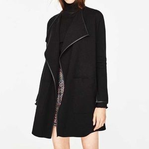 Zara leather trim cardigan black